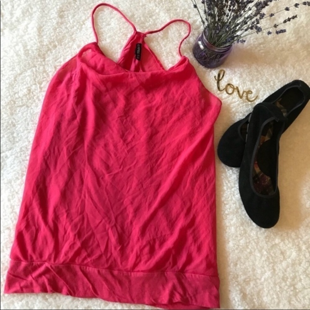 Express Pink Sheer Lined Racerback Top - Picture 6 of 8